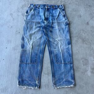 Carhartt faded denim blue jean double knee work wear carpenter pants